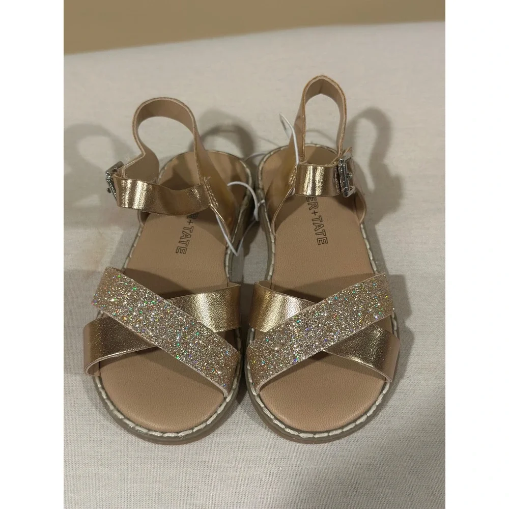 Tucker + Tate Toddler Girls Rose Gold Glitter Faux Leather Sandals Size 7D NEW